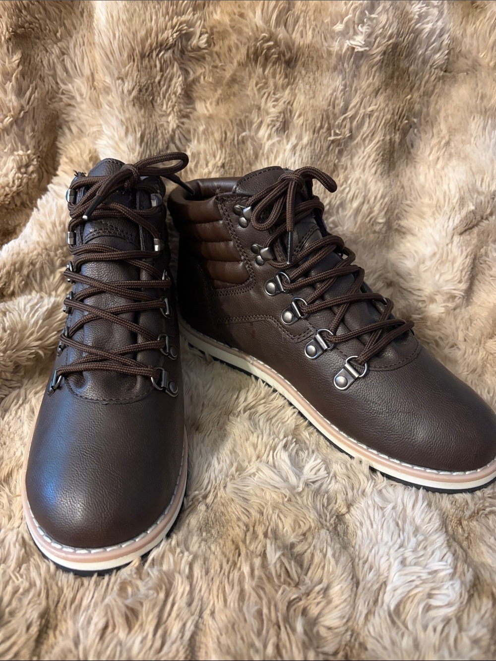 NAUTICA BOYS YOUTH 5 BROWN LACE UP HIKER ANKLE BOOTS PADDED COLLAR